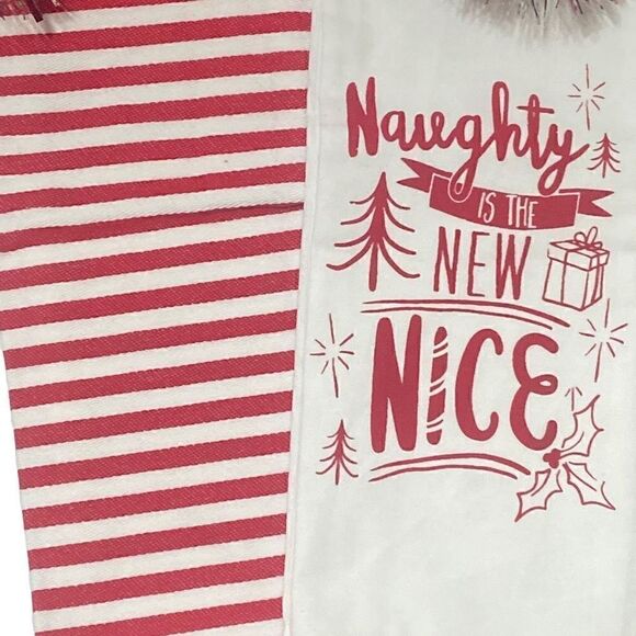 Christmas Lot: 2 Lined Knit Stockings 2 Sets 10’ Tinsel Garland & Kitchen Towels - Picture 5 of 9